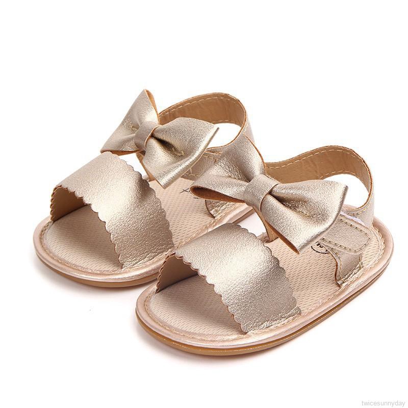 Giày sandal da PU đính nơ xinh xắn cho bé gái