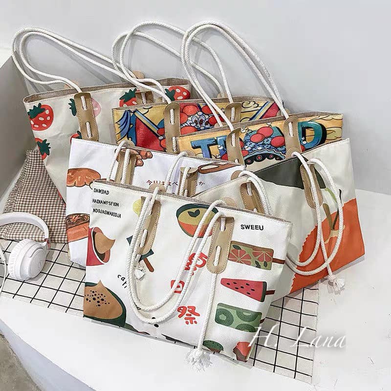 TÚI TOTE VẢI HỌA TIẾT NỮ XINH XẮN
