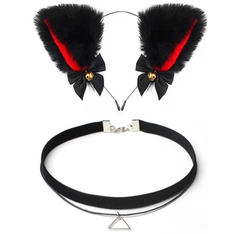 Bộ Vòng Cổ Choker Tai Mèo Bằng Lông Nhung Gợi Cảm