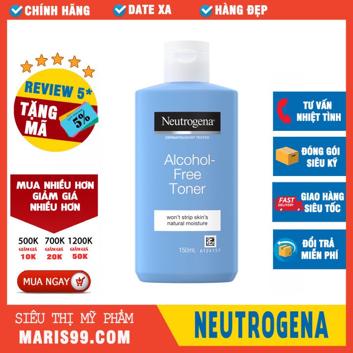 Nước Hoa Hồng NEUTROGENA Alcohol Free Toner, Toner Không Cồn NEUTROGENA 150ml