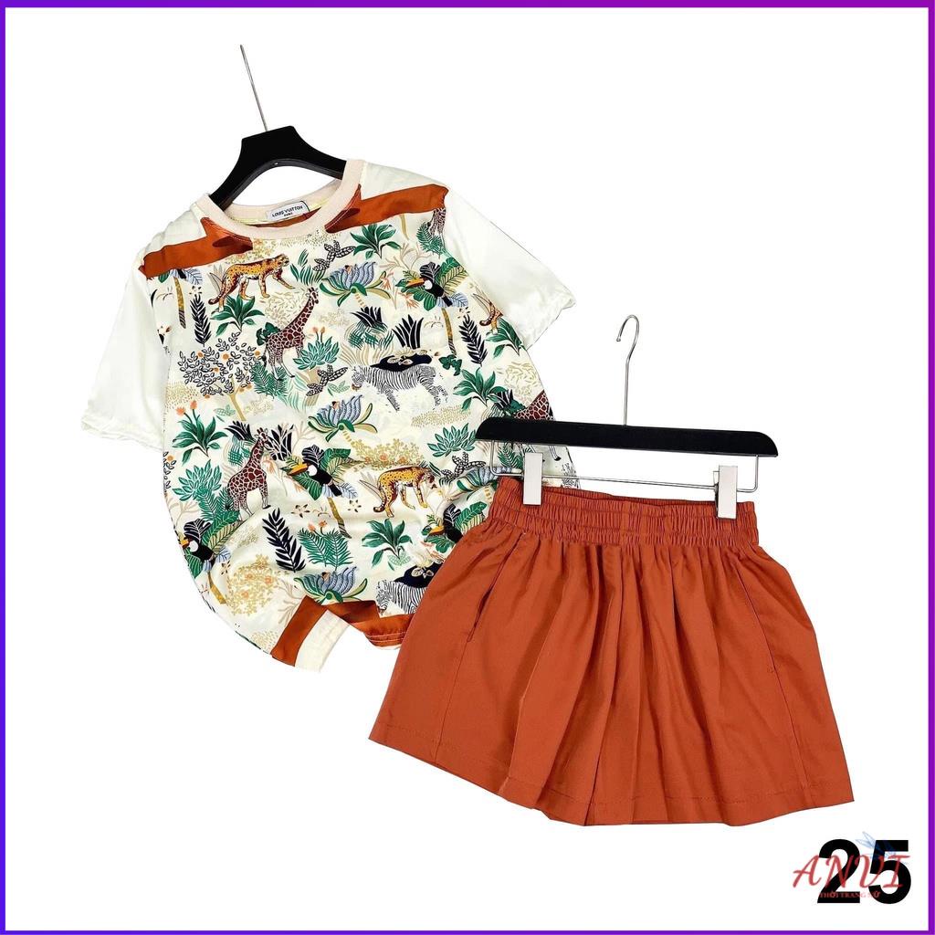Đồ Bộ Mặc Nhà Nữ ANVI,  Bộ Ngủ Nữ  Áo Cổ Tròn Tay Lở Chất Lụa Họa Tiết Phối Quần Short Màu Trơn Lưng Thun . | BigBuy360 - bigbuy360.vn