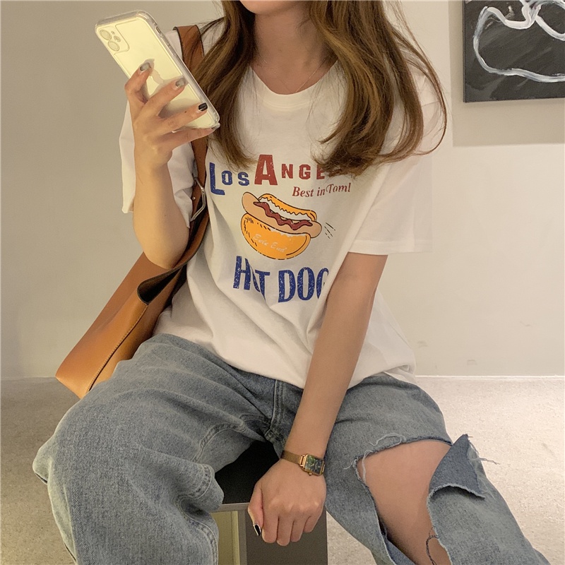 SUXI Áo Thun Nữ Oversized Tay Ngắn In Họa Tiết Thời Trang Mùa Hè Hàn Quốc Hàng Mới