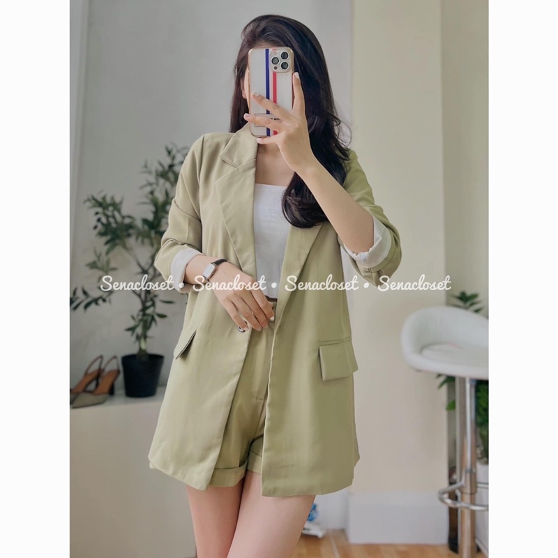 ÁO KHOÁC BLAZER XANH BƠ 2 LỚP QC STYLE ULZZANG HÀN QUỐC (Ảnh thật/Video)