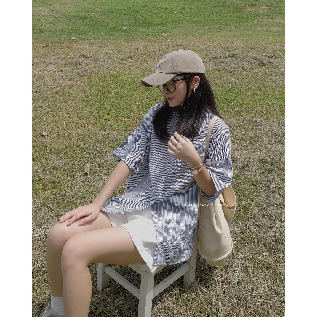 Áo sơ mi tay lỡ chất xốp phong cách Hàn Quốc dành cho nữ | BigBuy360 - bigbuy360.vn