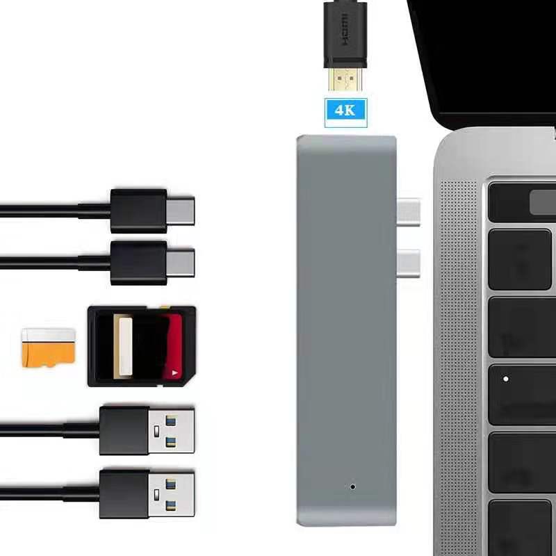 Đầu Đọc Thẻ Nhớ 2 Cổng Type-c Usb C Sang Hdmi Kèm Khe Đọc Thẻ Nhớ Tf Sd