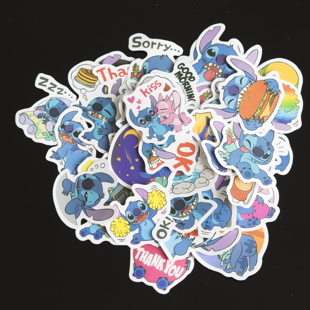 Bộ 50 sticker dán chủ đề stitch trang trí laptop, vali, xe máy, xe đạp, ván trượt, đàn, mũ bảo hiểm,skateboard, tủ...