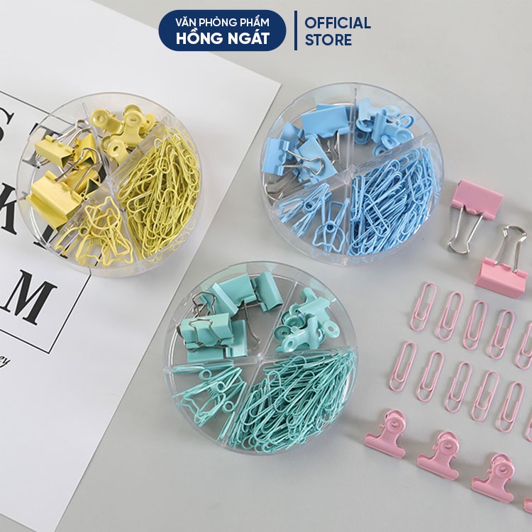 Kẹp giấy kim loại nhiều màu, hộp ghim kẹp giấy nhiều kích cỡ tiện lợi đồ dùng học tập dễ thương văn phòng phẩm KG01