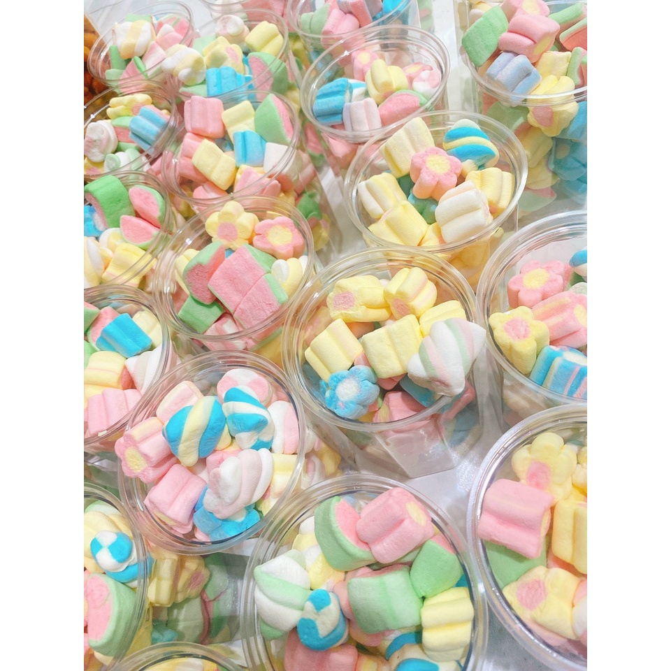 Kẹo bông sắc màu, siêu ngon, kẹo Marshmallow, đồ ăn vặt POPPY hũ 120gr