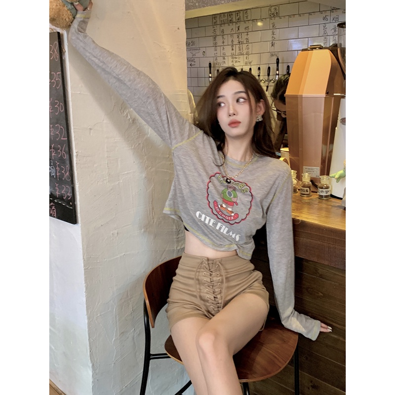 NRVP Áo Thun Nữ Oversize Cổ Tròn Dài Tay Kiểu Hàn Quốc