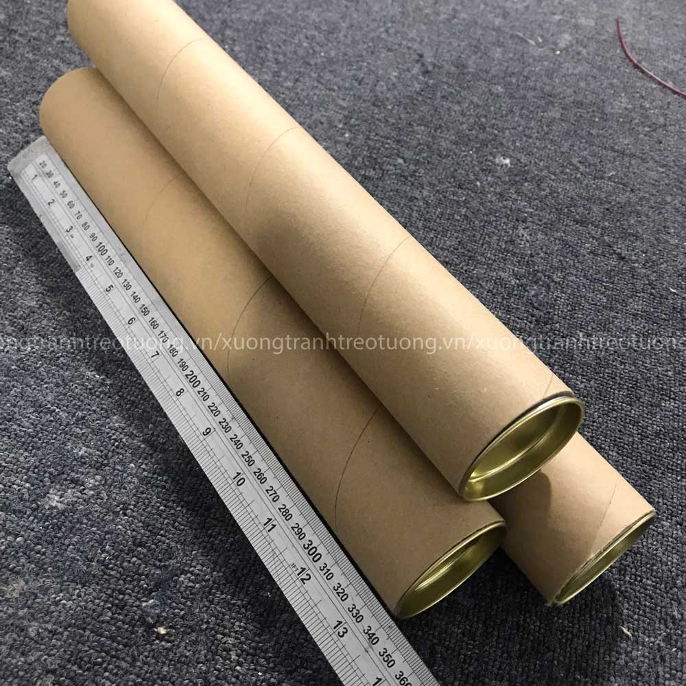 Ống Giấy Tube đựng Poster, bản vẽ, tranh liễn. Đường kính 64mm, Có sẵn nắp nhôm đậy 2 đầu. ống dày 2mm, nhiều kích thước