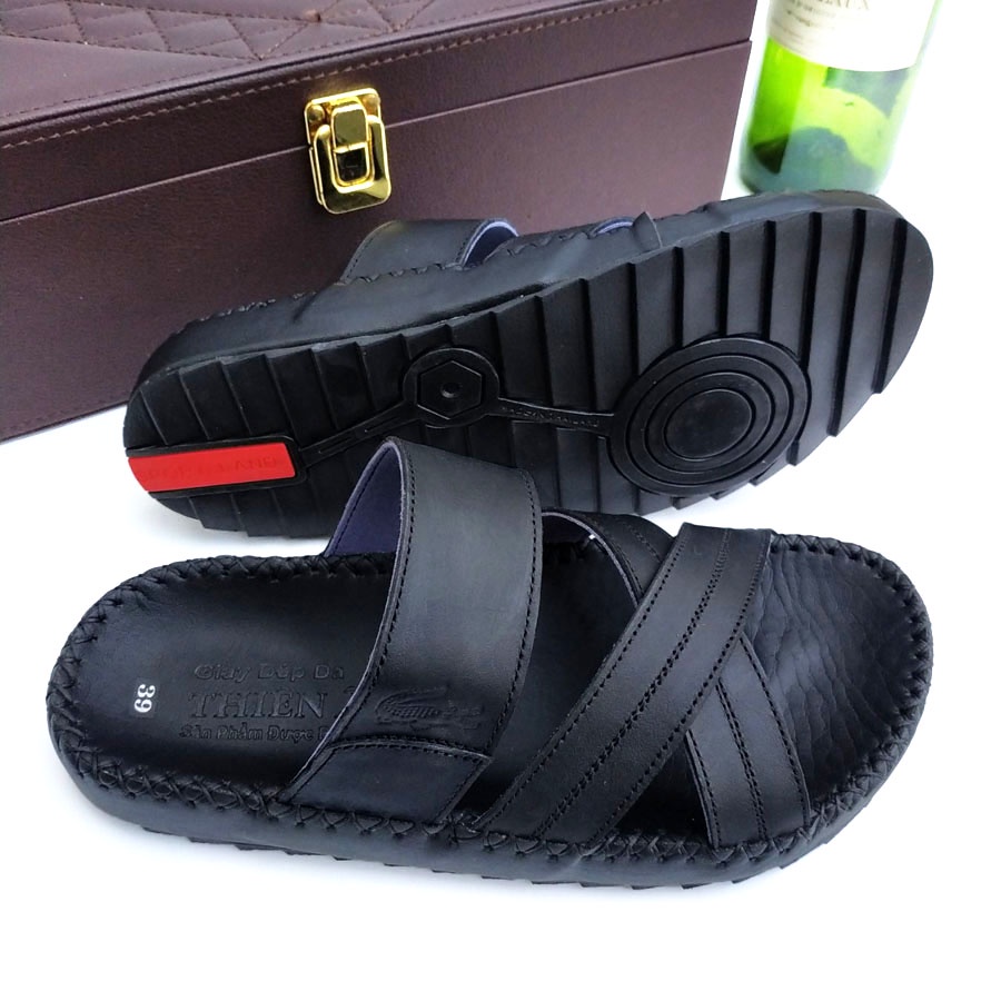 Dép nam quai chéo da bò thật thời trang hàng hiệu MABLACKA D71