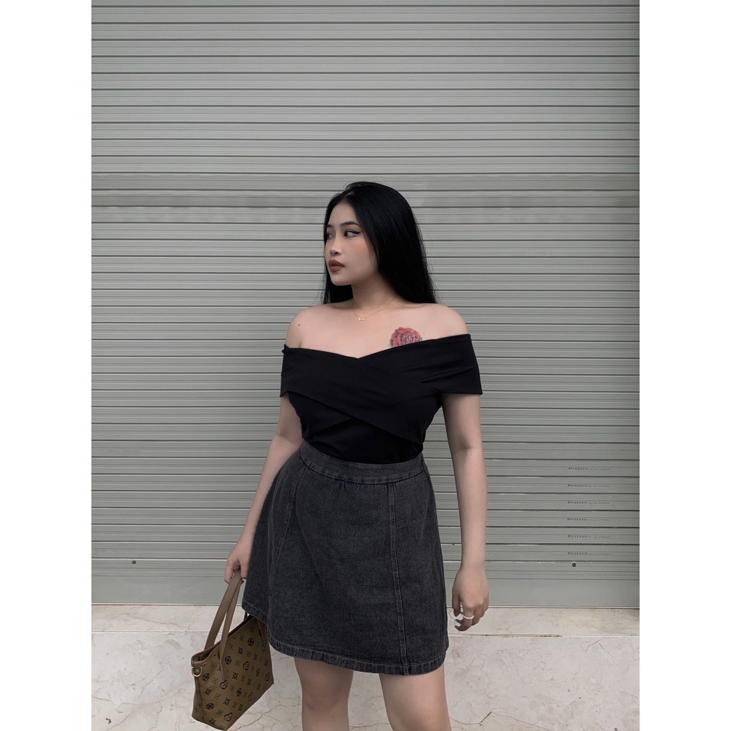 Áo thun trễ vai đắp chéo BIGSIZE (55kg đến 95kg) - 22YAP23 - [BU Bigsize Young]