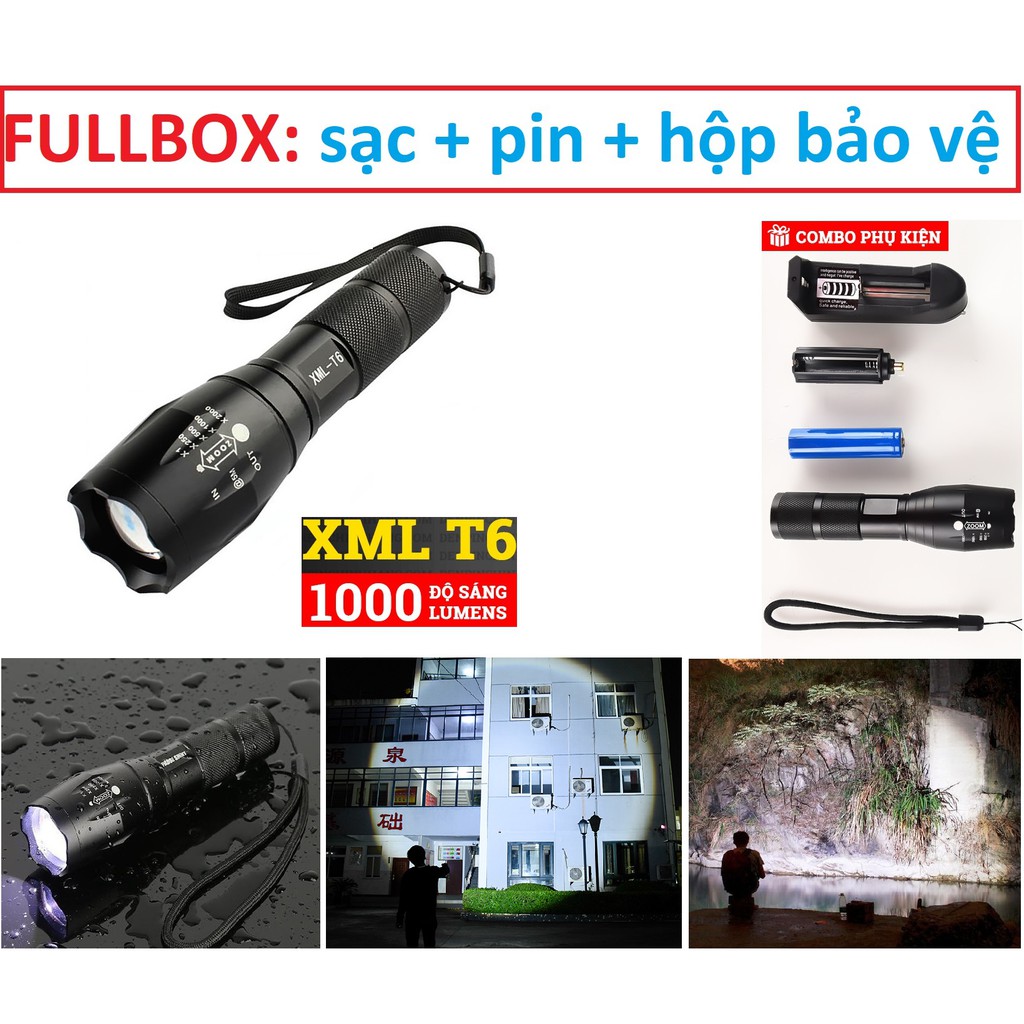 Đèn pin siêu sáng XML T6 - Hàng chính hãng fullbox