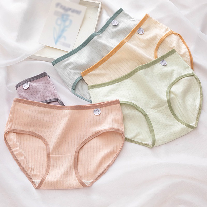Quần lót cotton màu trơn thoáng khí lưng vừa dễ thương phong cách Hàn Quốc cho nữ