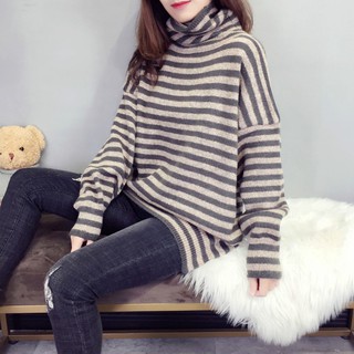 Áo cổ lọ kẻ sọc thời trang thu đông cho nữ