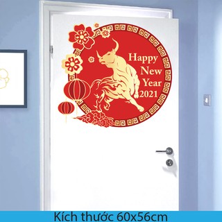 Set Decal Dán Tường Trang Trí Phòng Khách, Phòng Ngủ, Dán Cửa Kính | Decal Chủ Đề Trâu Vàng Tết 2021