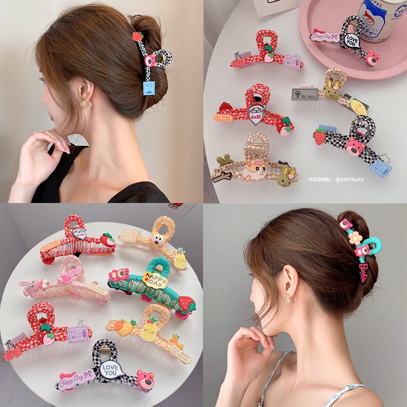 Kẹp càng cua (gấp tóc) nhựa Quấn vải đính icon độc đáo xinh xắn Kaka