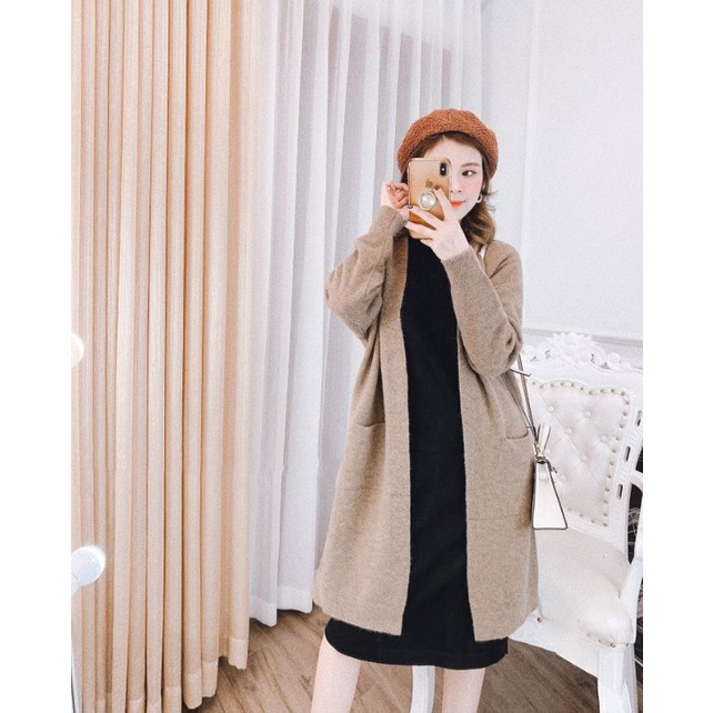 Áo Khoác Cardigan Ms.6992 Áo Kiểu Choàng Dáng Suông Dài Phối Túi Hai Bên Tiện Lợi Chất Len Dày Dặn