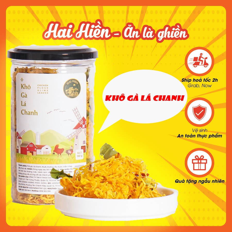 Khô Gà Lá Chanh Hai Hiền Hũ 150g - Hàng đạt chuẩn đảm bảo an toàn vệ sinh thực phẩm