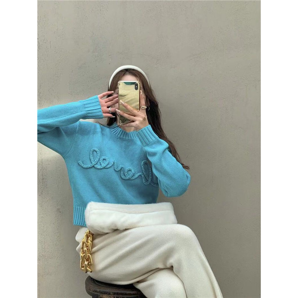 Jennie blackpink Áo Len Tay Dài In Chữ