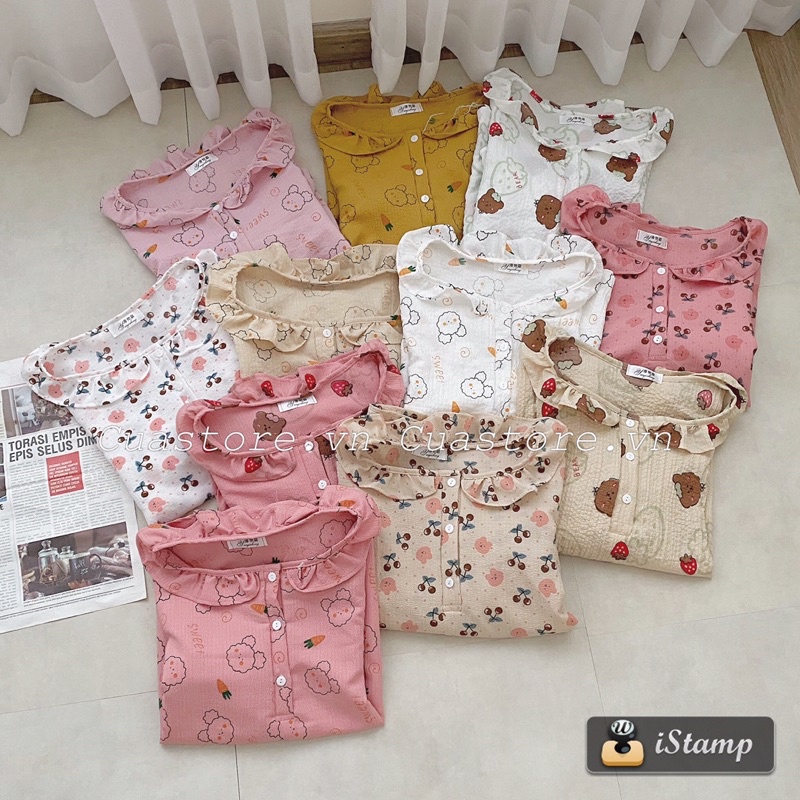 [ Ảnh tật ] Bộ ngủ pyjama cổ viền bèo chất đũi xốp in hình cute | BigBuy360 - bigbuy360.vn