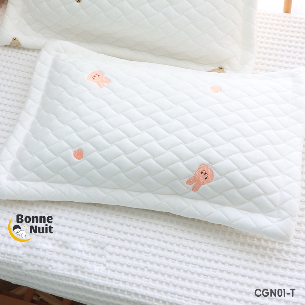 Gối nằm chữ nhật 30*50cm Cotton gân nổi hoạt tiết thêu cho bé 0-5 tuổi