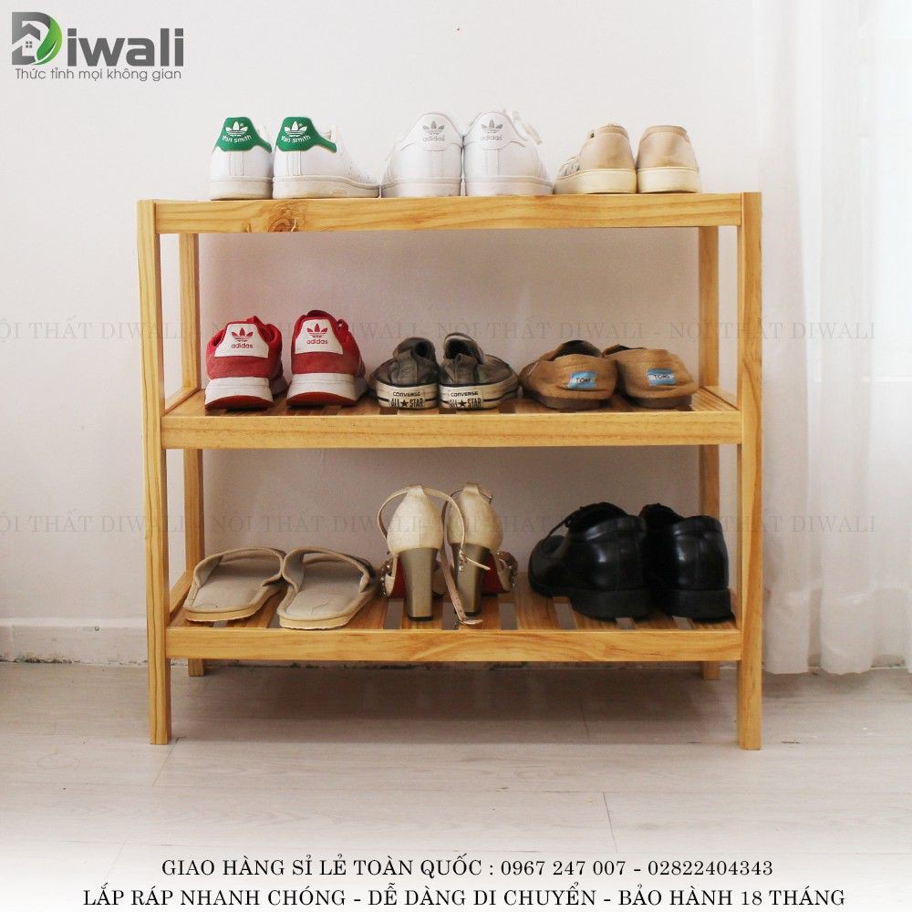 DIWALI - Combo 1 Kệ đơn treo quần áo + 1 kệ giày đa năng - Giá kệ gỗ 1 thanh ngang - Kệ treo quần áo bằng gỗ HCM