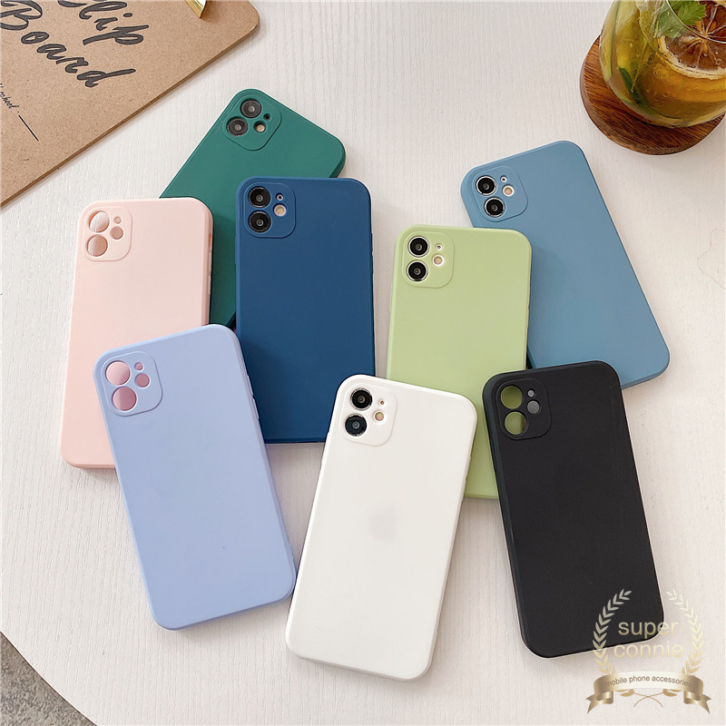 Ốp Lưng Silicone Mềm Màu Trơn Hình Khối Lập Phương Cho Iphone 11 / 8 / 7 / 6 / 6s Plus / X / Xs / Se