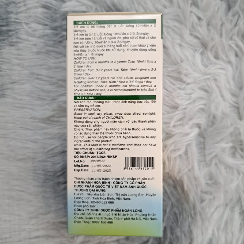 Siro ho Đông trùng bố phế prostibame CAO LÁ THƯỜNG XUÂN TỎI ĐEN mật ong chanh đào_Hộp 100ml