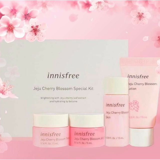 (Date 2023)Set 4 Món Dưỡng Trắng Da Hoa Đào Innisfree Jeju Cherry Blossom Special Kit