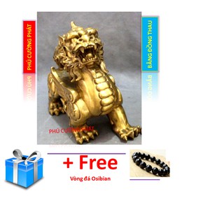 Tượng Tỳ hưu bằng đồng nặng 1000g, kích thước 14cmx15cm - Linh vật phong thuỷ hút tài lộc và hóa giải sát khí