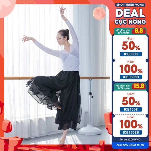 (Đen, trắng, đỏ, tím) Quần tập múa cổ trang, tập yoga ống rộng 2 lớp ống xẻ