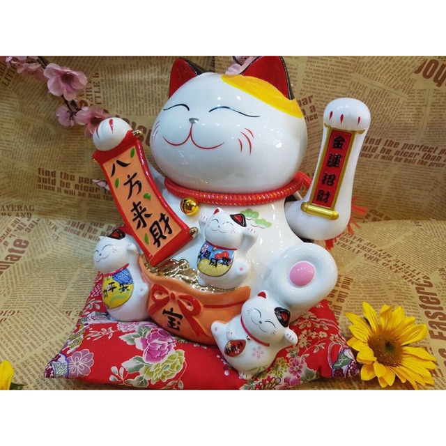 Tphcm Mèo thần tài 32 cm BÁT PHƯƠNG CHIÊU TÀI LỘC - PHÚ QUÝ CÁT TƯỜNG