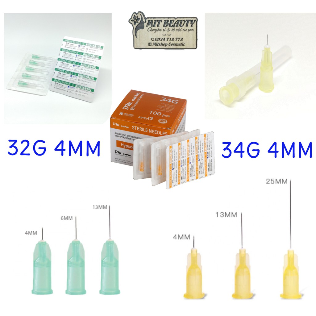 Đầu kim tiêm meso 27G 30G 31G 32G 33G 34G đủ size 4mm 6mm 8mm 13mm Hàn Quốc tiêm prp cá hồi căng bóng