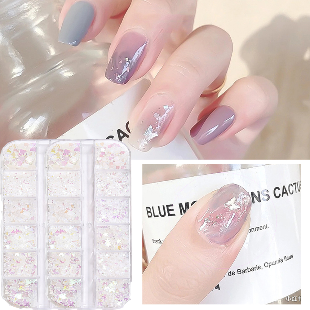 [Hàng mới về] Hộp Phụ Kiện Kim Tuyến Hình Mặt Trăng / Bướm 3d Tự Trang Trí Móng Tay