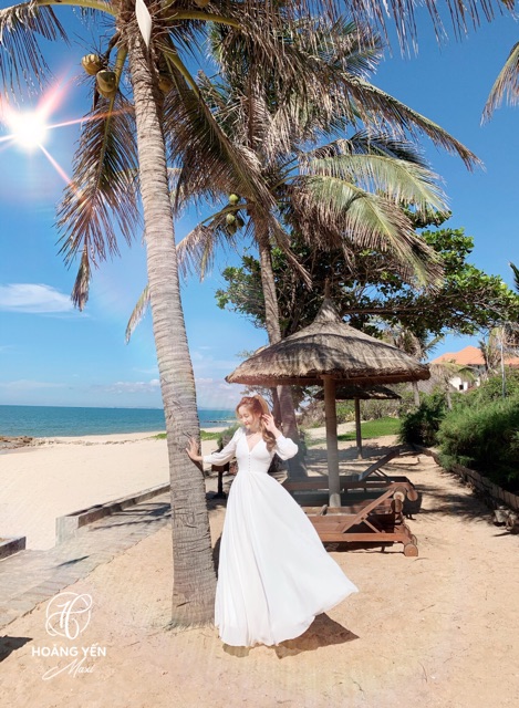 [SẴN🌿] Maxi voan trắng đi biển tay dài cột nơ tà váy bồng xoè siêu xinh chụp ảnh siêu đẹp | BigBuy360 - bigbuy360.vn