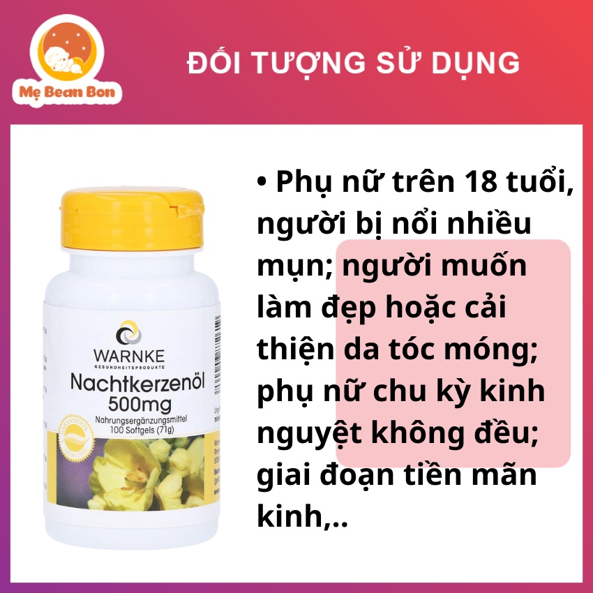 Tinh Dầu Hoa Anh Thảo Warnke Nachtkerzenol 500mg 100 viên của Đức giúp làm đẹp da tóc cân bằng nội tiết tốt cho tim mạch