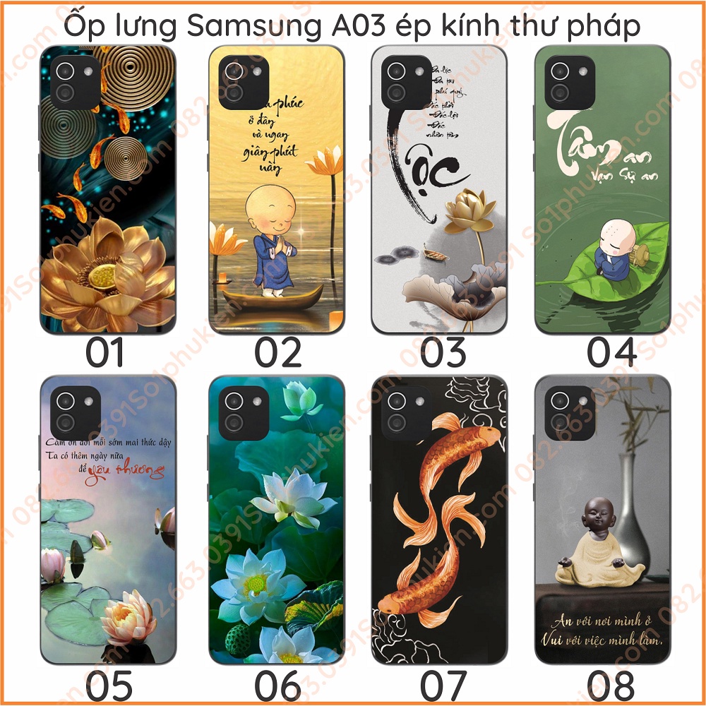 Ốp lưng samsung a03 ép kính hình thư pháp đẹp