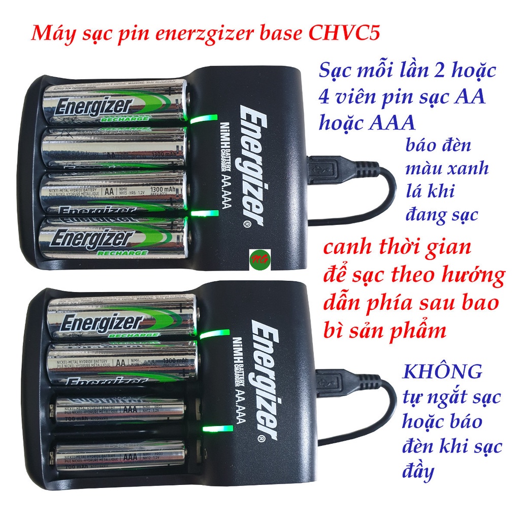Máy Sạc Pin AA- AAA ENERGIZER CHVC5 kèm 4 viên pin sạc AA 1.2V 1300 mAh - cấp nguồn sạc bằng USB 5V