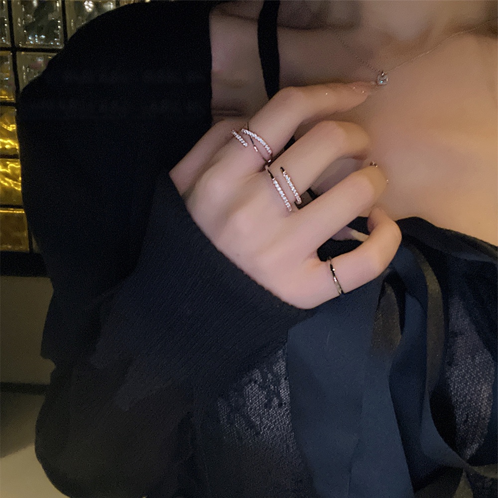 iF YOU Bộ 3 nhẫn hở   màu bạc thiết kế hình xoắn ốc phong cách Hàn Quốc dành cho nữ