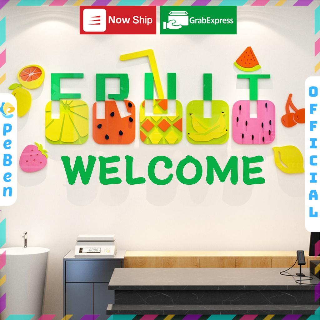Tranh mica dán tường - Trang trí cửa hàng bán các loại trái cây, hoa quả trang trí quán nước, địa điểm kinh doanh