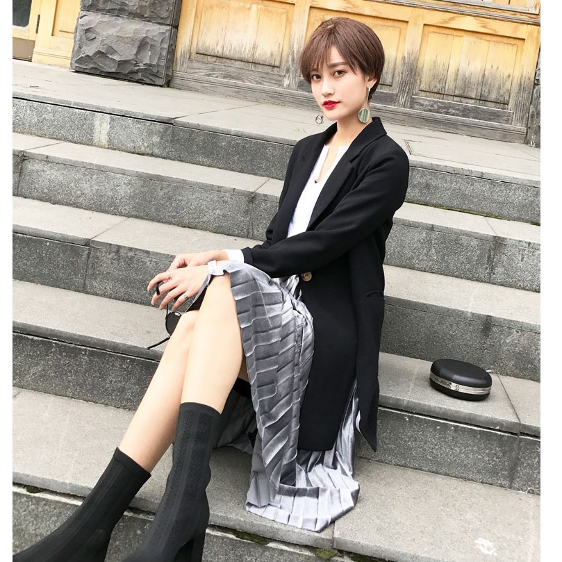 Chân váy nhung xếp ly