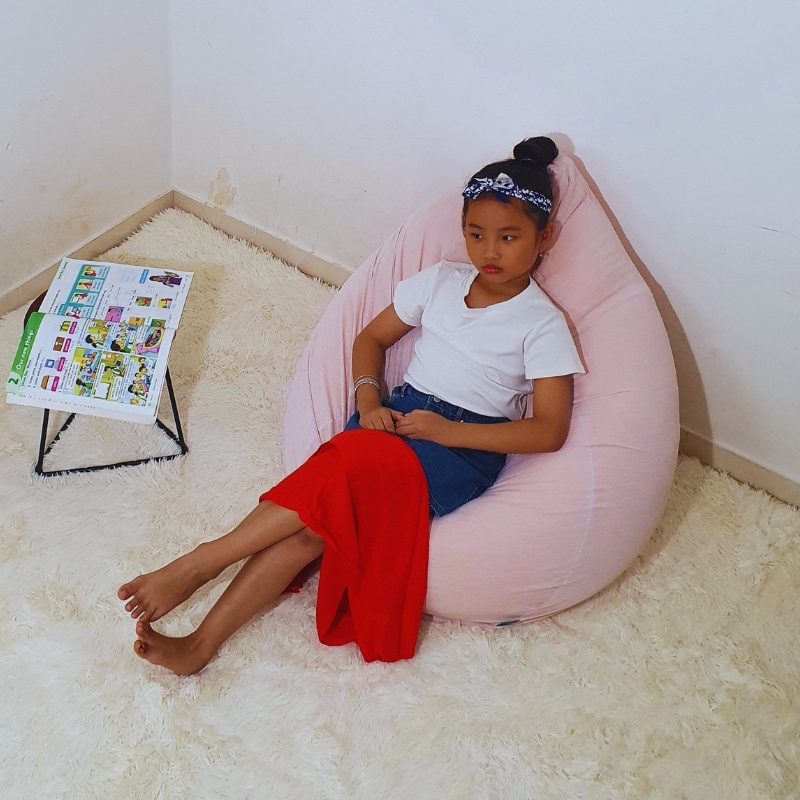 Ghế Lười Hạt Xốp 3ii Home Hình Trái Lê Size M 80x100cm Màu Hồng Nhạt Vải Thun Lạnh Cao Cấp Khán Khuẩn Chống Bám Bụi