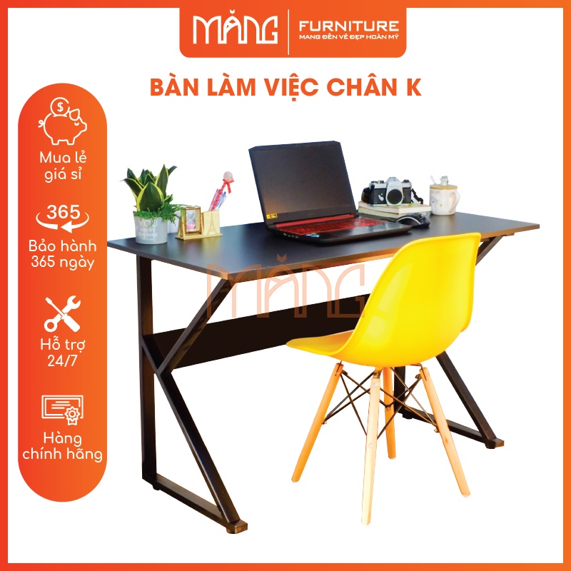 Bàn làm việc Chữ K, Bàn học, Bàn Gaming, Kt D1200 x R600 x C750, Chân sắt sơn tĩnh điện, Mặt gổ công nghiệp