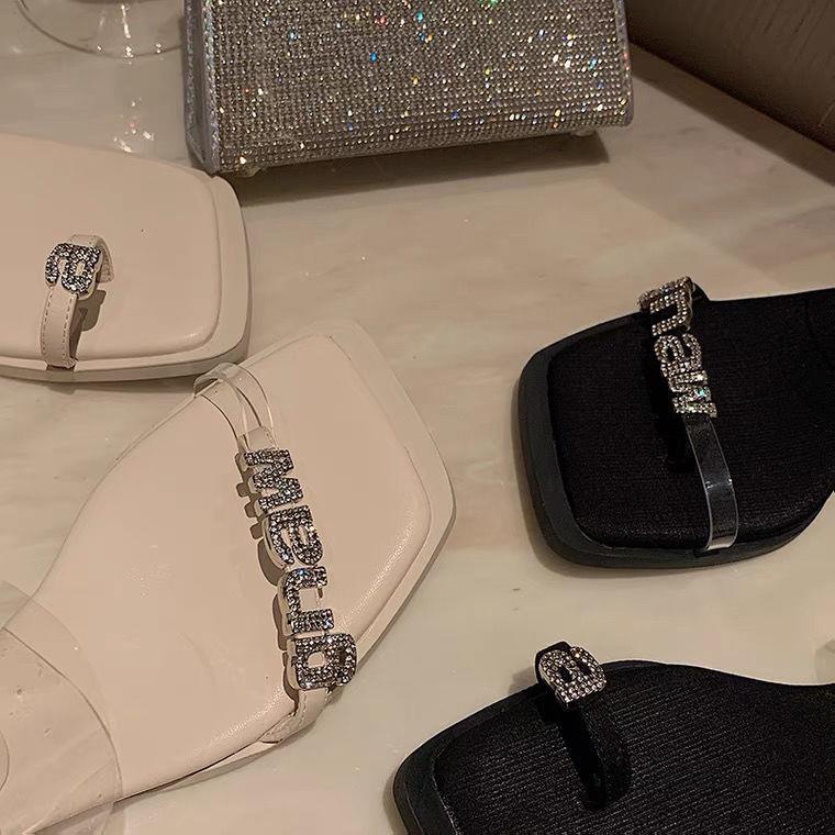 Dép Xỏ Ngón Đế Thấp Đính Đá Thời Trang Mùa Hè Dành Cho Nữ 2022