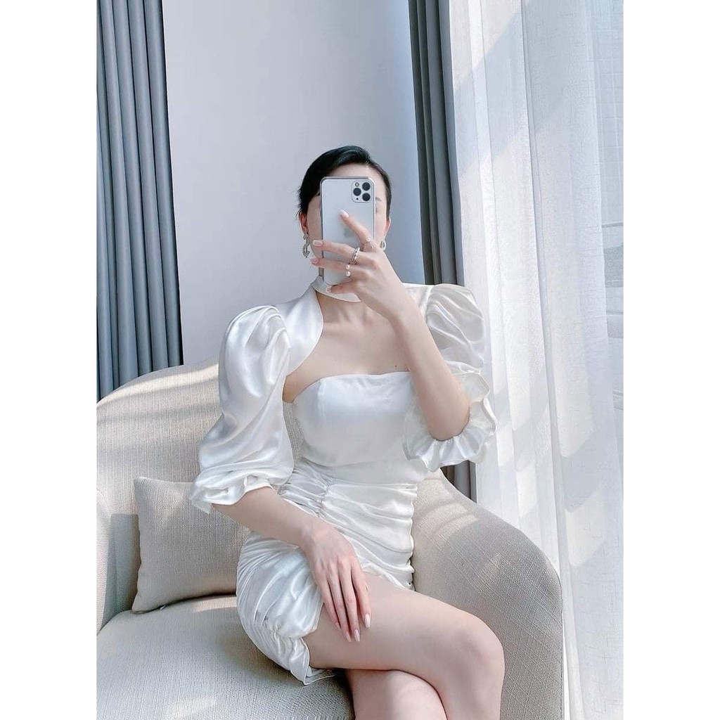 Đầm dự tiệc ôm body nhún tay phồng Evia Dress