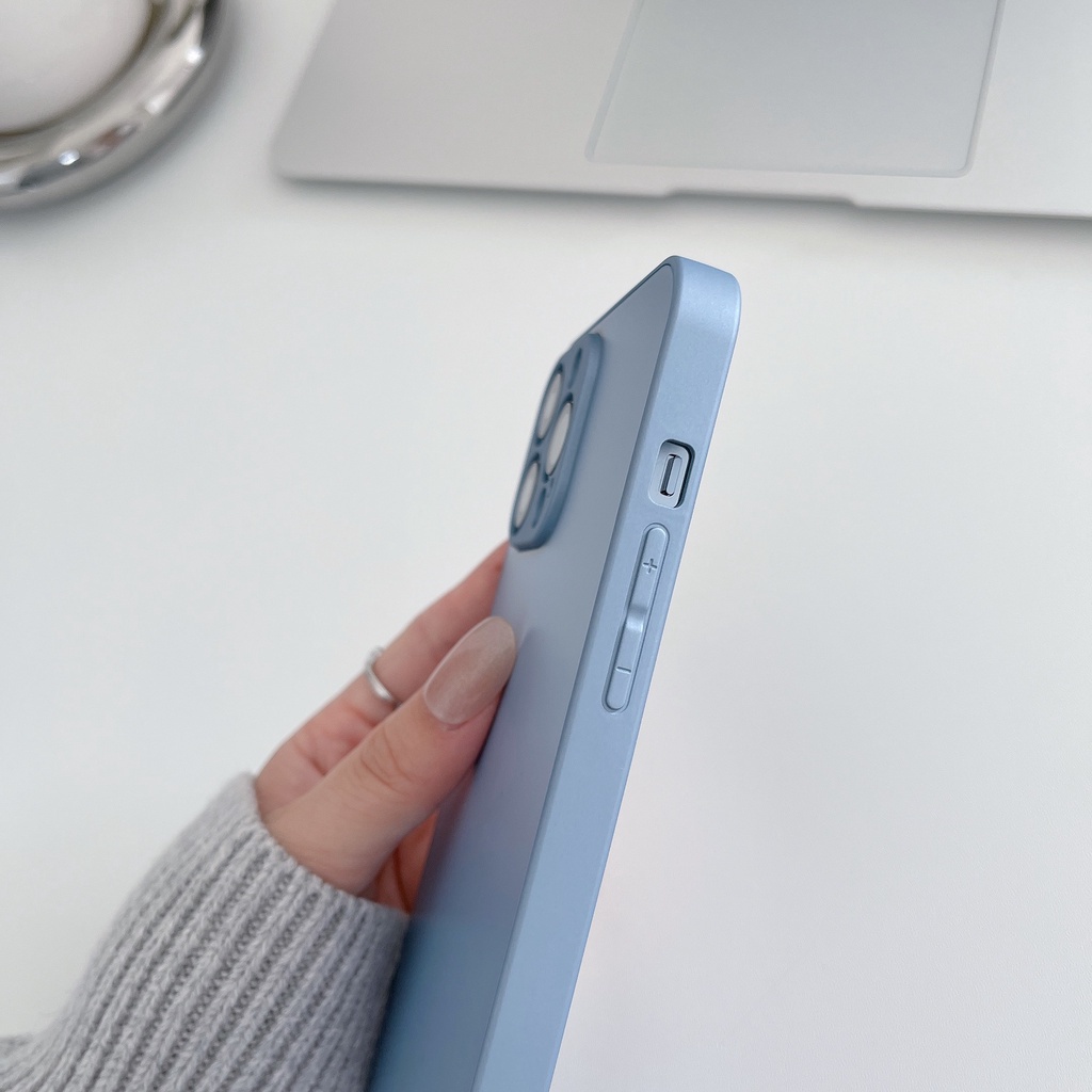 Ốp điện thoại mặt nhám có kính cường lực màu xanh dương cho IPhone 13 Pro Max 11 12Pro MAX 7P 8Plus ipx Xr Xs Max