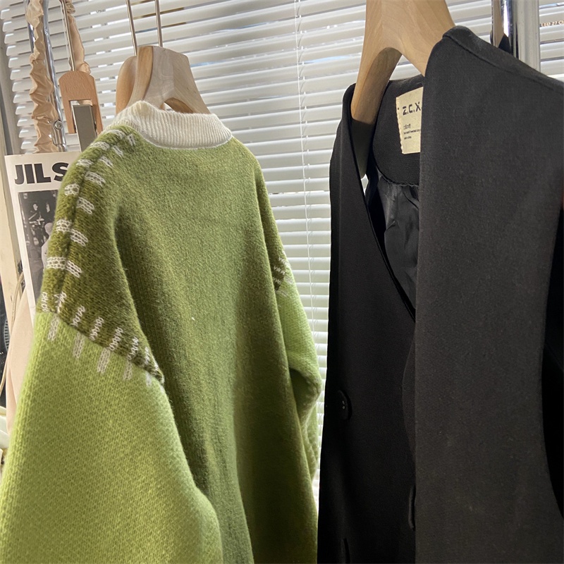 Áo Khoác cardigan Dệt Kim Màu Sắc Tương Phản Thời Trang Mùa Thu Cho Nữ