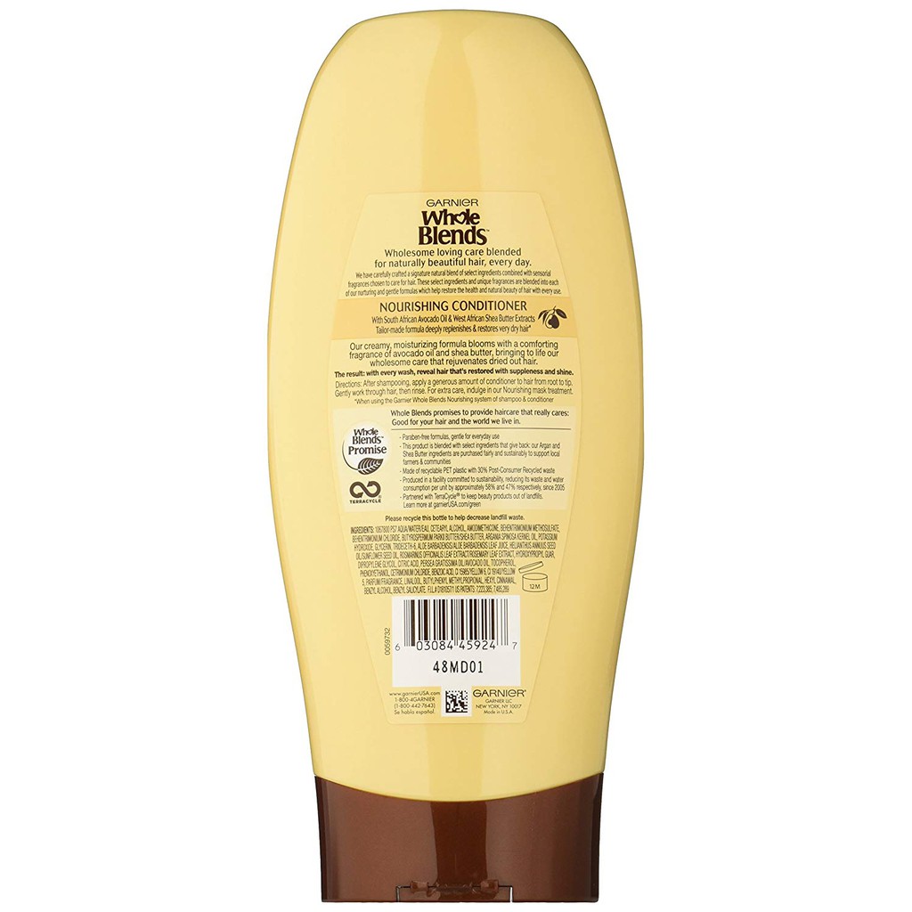 Dầu xả chiết xuất trái bơ &amp; shea butter Garnier Whole Blends Nourishing Conditioner 370-650ml (Mỹ)