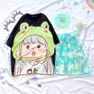 Set - combo áo thun 3D unisex + short cartoon / Set áo thun quần hoạt hình